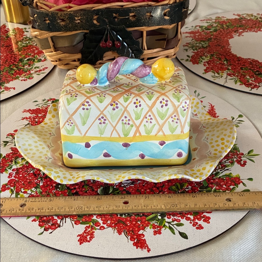 MacKenzie Childs Vintage Summer Frock Colorful Ceramic Butter Dish